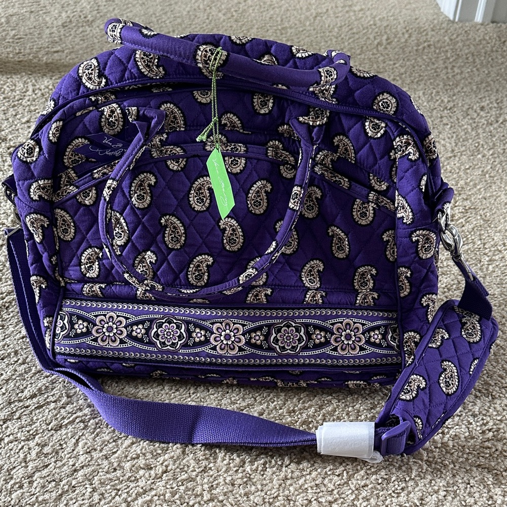 New Vera Bradley Metropolitan Simply Violet Quilted Travel Bag with Floral Trim